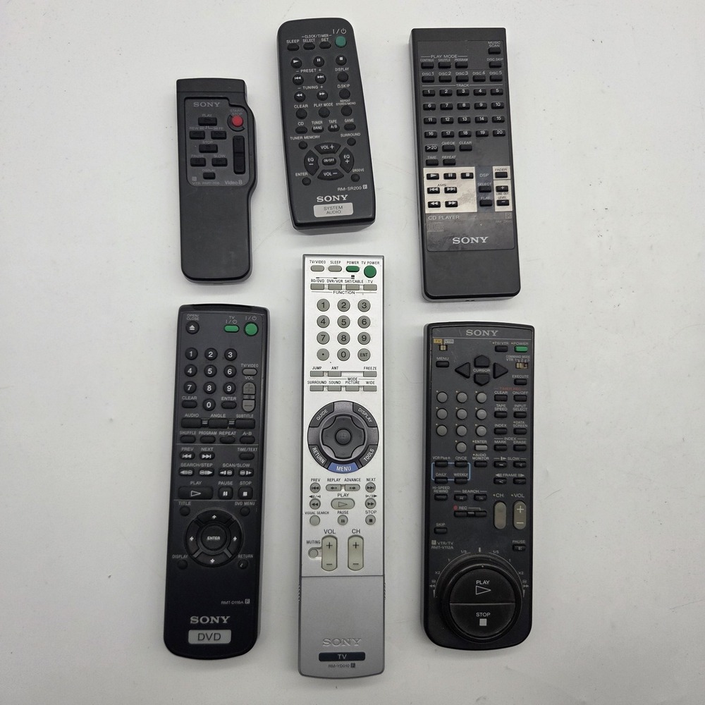 Sony Remote Control Lot Untested DVD VCR Audio TV Video 8 CD RMT-V112A RM-YD010